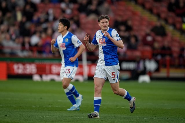 Taylor Gardner-Hickman of Blackburn Rovers  celebrates Yuki Ohashi of Blackburn Rovers scoring his goal to make it  0-1 during the Sky Bet Championship match Sheffield United vs Blackburn Rovers at Bramall Lane, Sheffield, United Kingdom on 22 April 2026

(Photo by Maynard Manyowa/News Images)