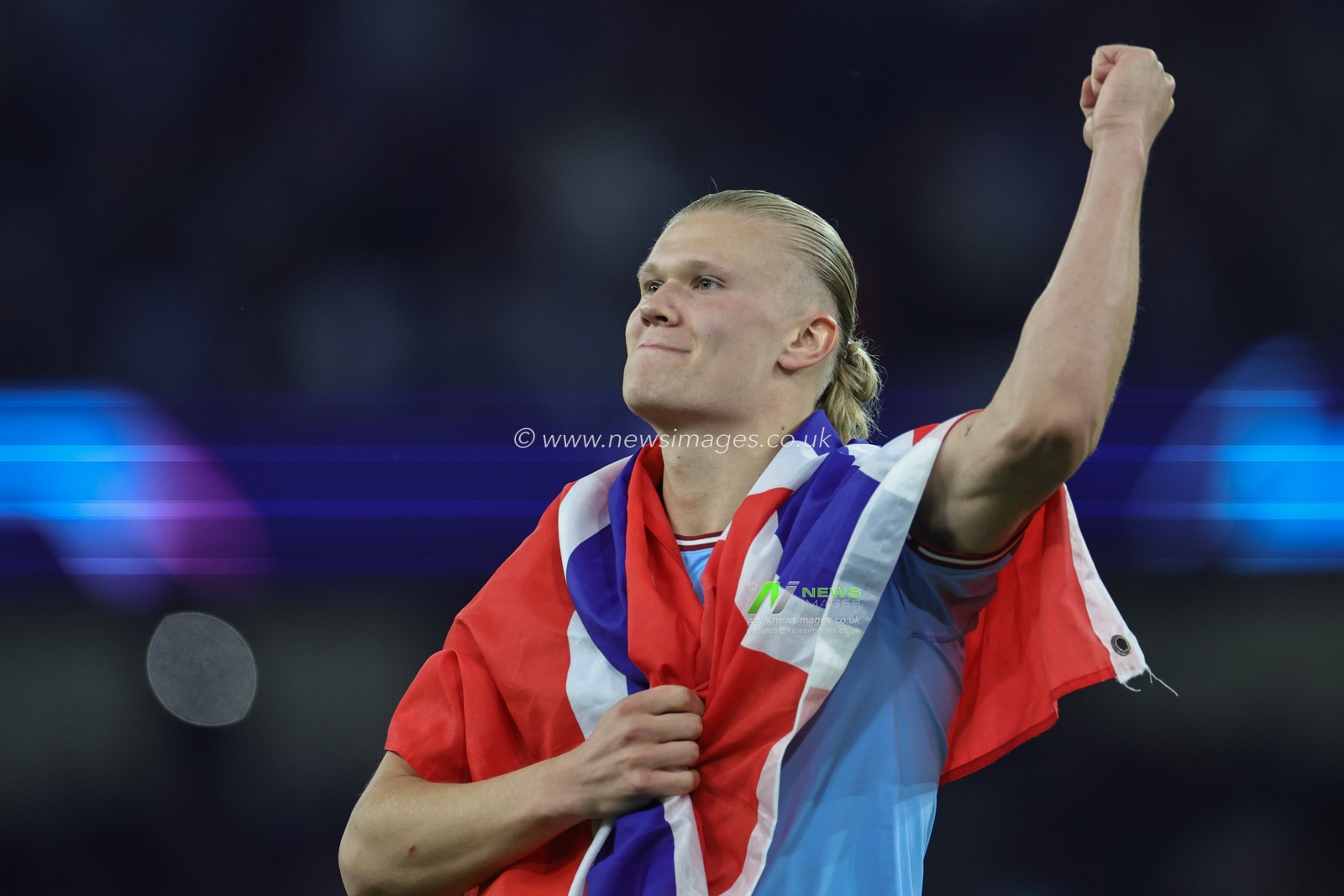 Erling Haaland #9 of Manchester City celebrates his teams win after the UEFA Champions League Semi-Final Second Leg Manchester City vs Real Madrid at Etihad Stadium, Manchester, United Kingdom, 17th May 2023

(Photo by Mark Cosgrove/News Images)