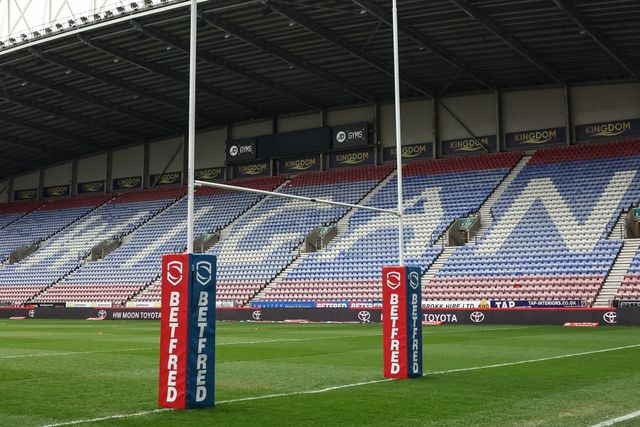 A general view of The Brick Community Stadiummduring the Betfred Super League Round 8 match Wigan Warriors vs St Helens at The Brick Community Stadium, Wigan, United Kingdom, 18th April 2025

(Photo by Mark Cosgrove/News Images)