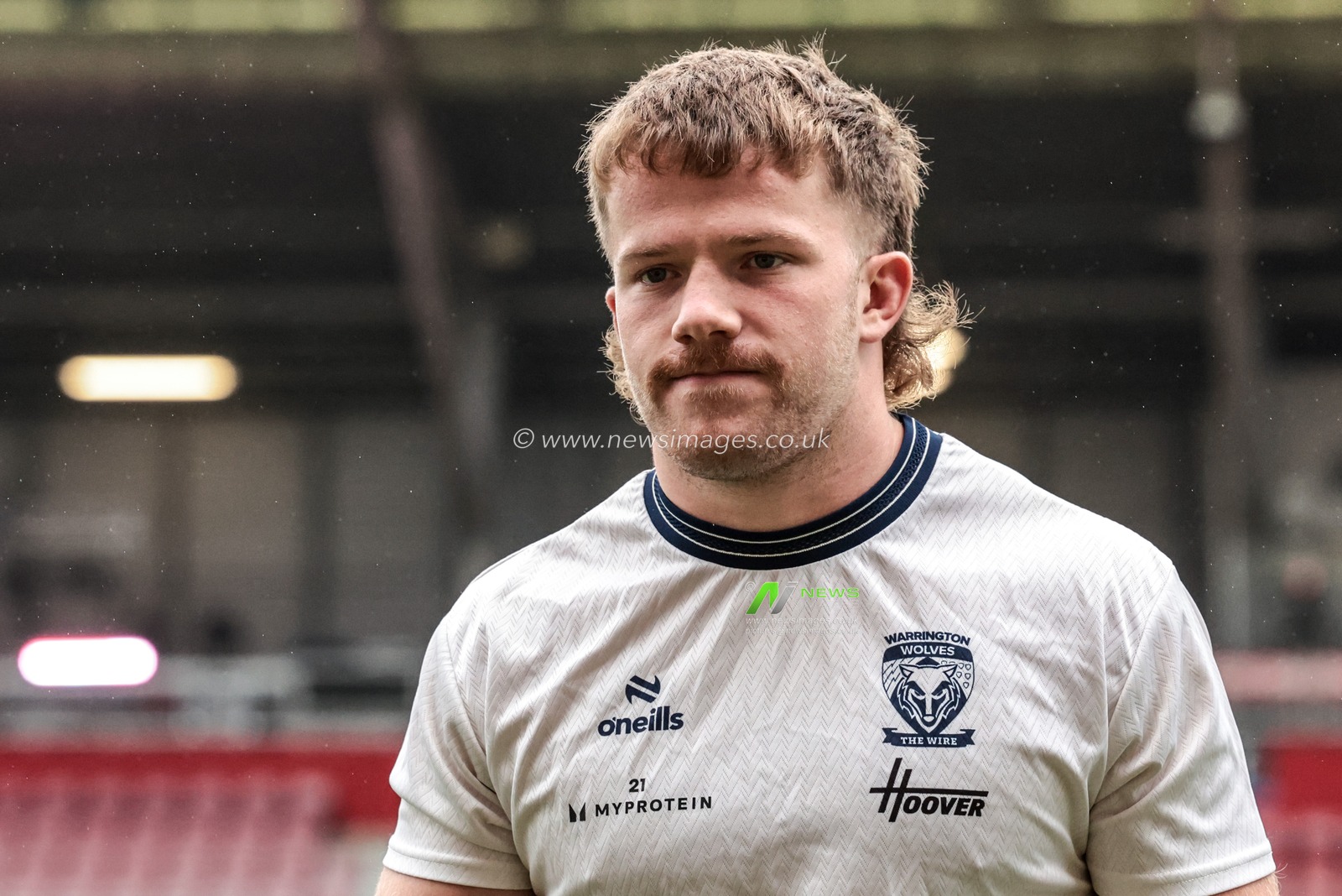 Luke Thomas of Warrington Wolves arrives during the Betfred Super League round 20 match Leigh Leopards vs Warrington Wolves at Leigh Sports Village, Leigh, United Kingdom on 25 July 2026

(Photo by Alfie Cosgrove/News Images)