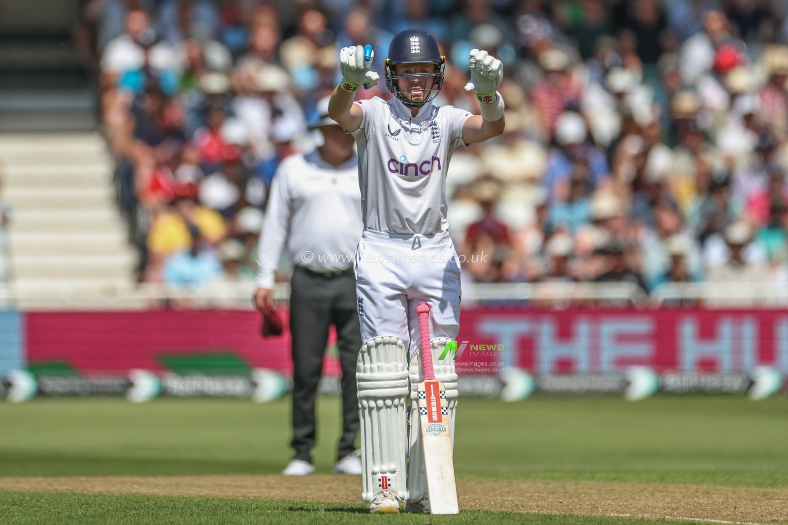 Ollie Pope of England signals bad to the bench during the 2nd Rothesay Test Match match England vs West Indies at Trent Bridge, Nottingham, United Kingdom, 18th July 2024

(Photo by Mark Cosgrove/News Images)