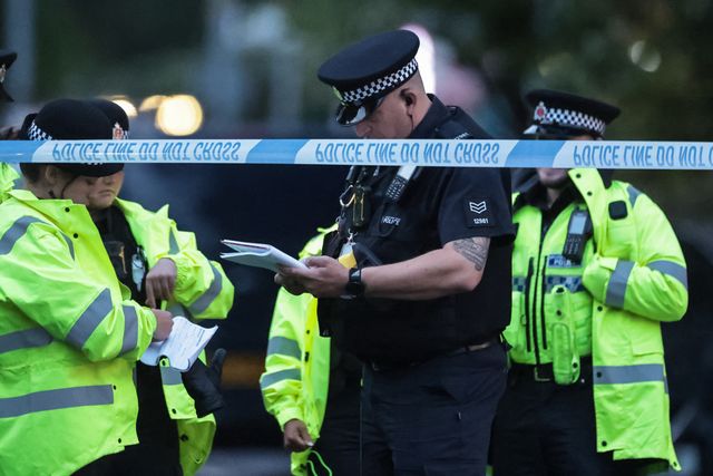 Police officers take notes during the Manchester synagogue terror attack day 2 at Heaton Park Shul, Manchester, United Kingdom, 3rd October 2025

(Photo by Mark Cosgrove/News Images)