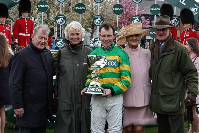 JP McManus, Paul Townend and Willie Mullins with the Grand National Trophy after winning for the second time on I Am Maximus in the 16:00 Randox Grand National Handicap Chase during the 2026 Randox Grand National Day at Aintree Racecourse, Aintree, United Kingdom on 11 April 2026

(Photo by Mark Cosgrove/News Images)
