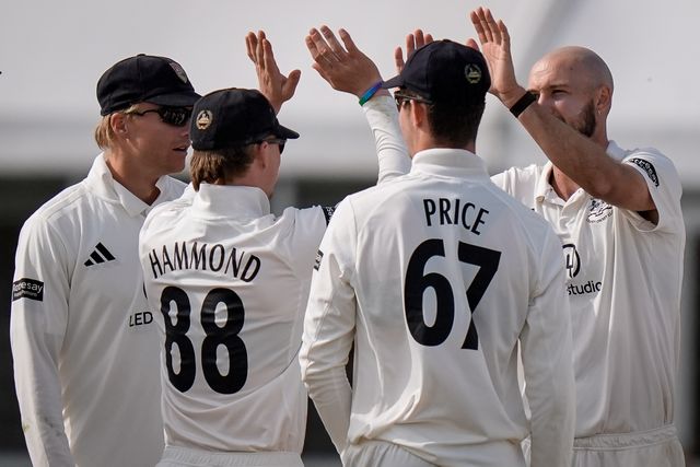 Gabe Bell celebrates his lbw wicket of Harry Came during the County Championship Division Two Derbyshire v Gloucestershire at The Central Co-Op County Ground, Derby, United Kingdom on 26 April 2026

(Photo by Maynard Manyowa/News Images)