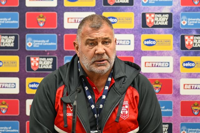 Shaun Wane Head Coach of England in the post match press conference after the Rugby League International match England vs Tonga at John Smith's Stadium, Huddersfield, United Kingdom, 28th October 2023

(Photo by Craig Thomas/News Images)