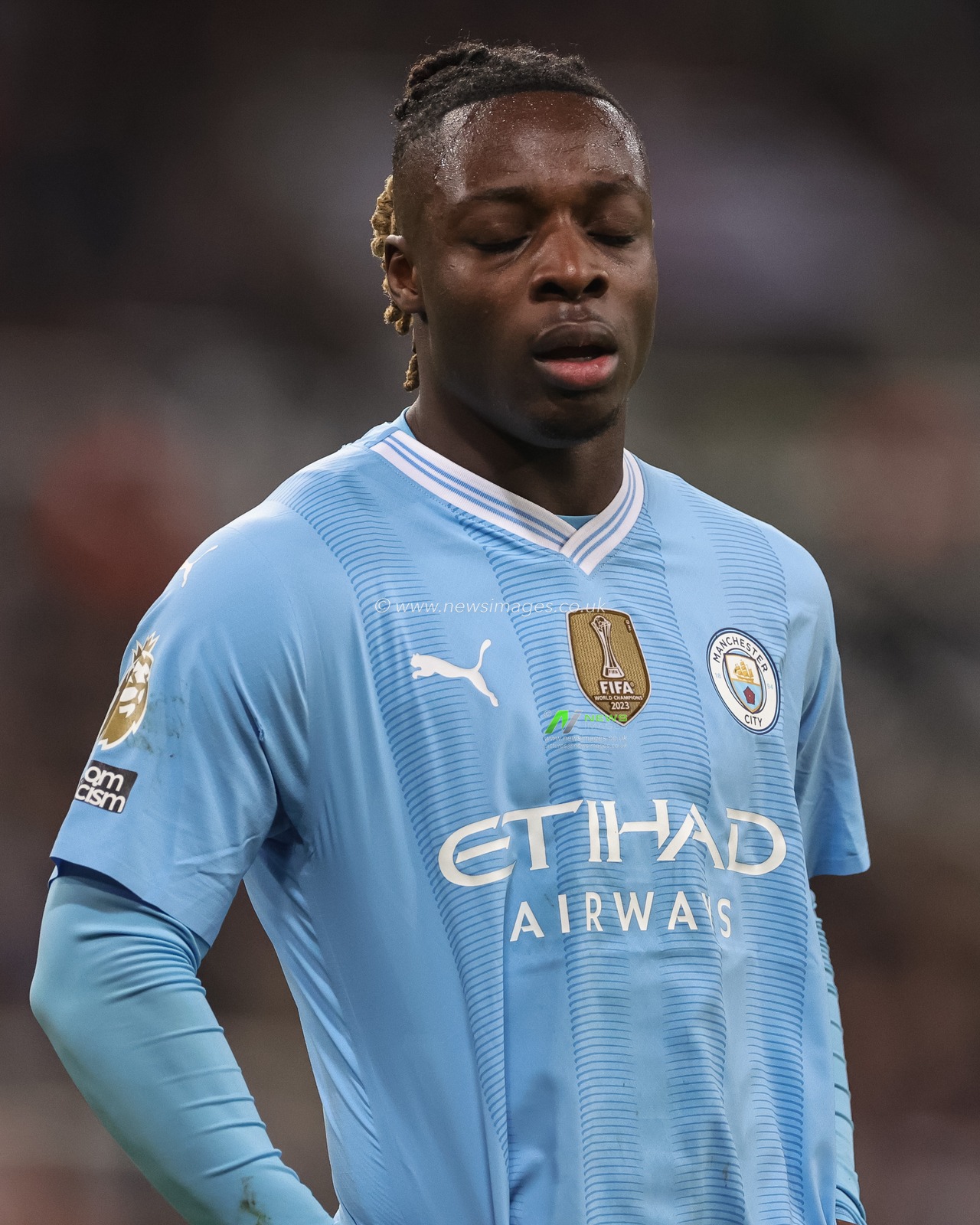 JÃ©rÃ©my Doku of Manchester City during the Premier League match Newcastle United vs Manchester City at St. James's Park, Newcastle, United Kingdom, 13th January 2024

(Photo by Mark Cosgrove/News Images)