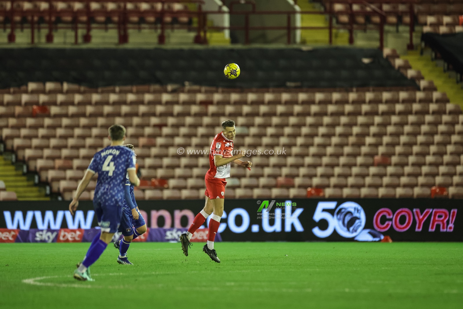 Jack Shepherd of Barnsley jumps up to win the high ball during the Sky Bet League 1 match Barnsley vs Carlisle United at Oakwell, Barnsley, United Kingdom, 16th January 2024

(Photo by Mark Cosgrove/News Images)
