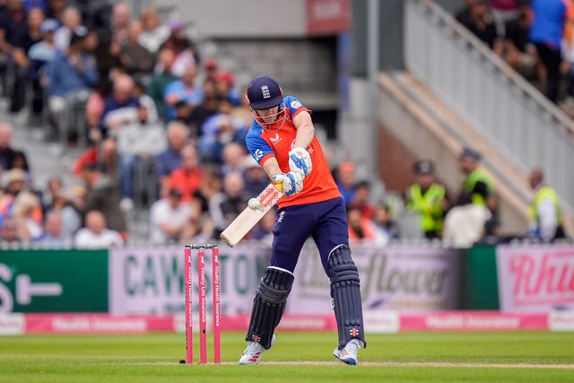 England captain Harry Brook hits a six   during the Second Vitality T20 International match England vs India at Old Trafford, Manchester, United Kingdom on 04 July 2026

(Photo by Maynard Manyowa/News Images)