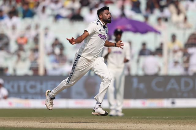 Mohammed Siraj of India dismisses Keshav Maharaj of South Africa by lbw and celebrates the wicket during the IDFC First Bank Test Day 3 match India vs South Africa at Eden Gardens, Kolkata, India, 16th November 2025

(Photo by Shubhajit Roy Karmakar/News Images)