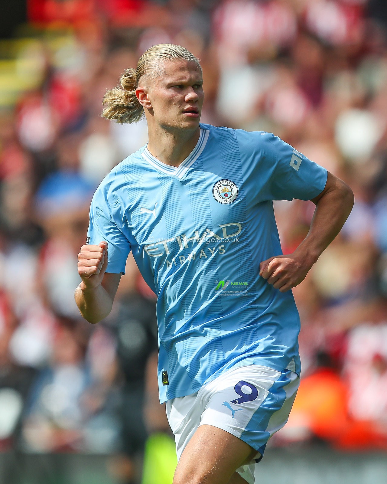 Erling Haaland #9 of Manchester City during the Premier League match Sheffield United vs Manchester City at Bramall Lane, Sheffield, United Kingdom, 27th August 2023

(Photo by Gareth Evans/News Images)