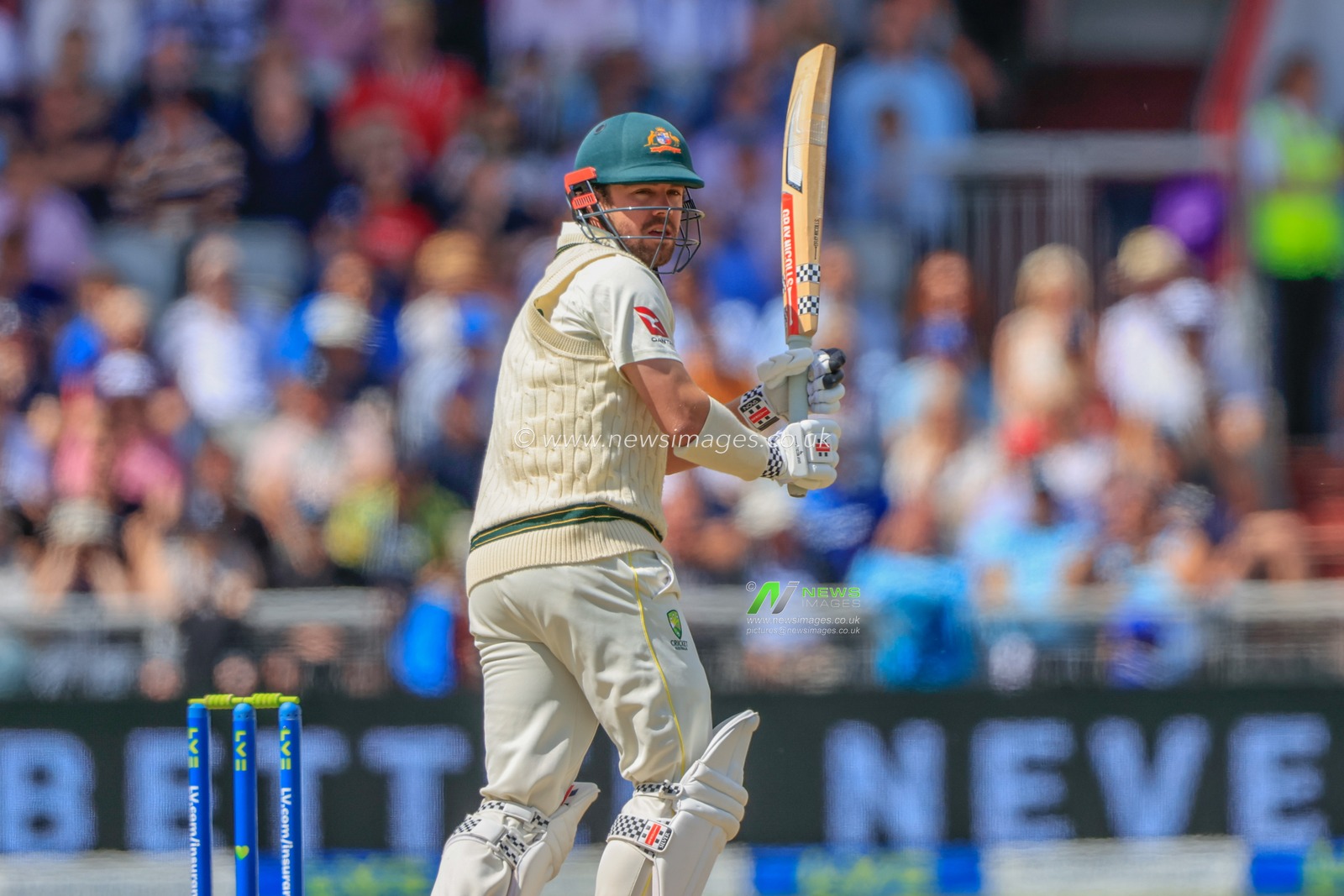 Travis Head of Australia batting for Australia during the LV= Insurance Ashes Fourth Test Series Day One England vs Australia at Old Trafford, Manchester, United Kingdom, 19th July 2023

(Photo by Conor Molloy/News Images)