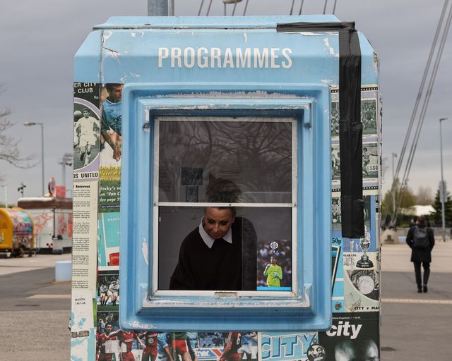 Official matchday programs with Manchester City goalkeeper James Trafford on the front cover are on sale outside the Etihad Stadium during the Emirates FA Cup Quarter-Final match Manchester City vs Liverpool at Etihad Stadium, Manchester, United Kingdom on 04 April 2026

(Photo by Mark Cosgrove/News Images)
