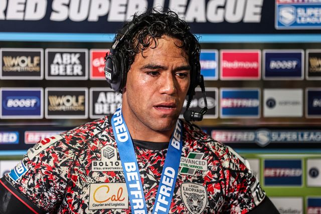 Joe Ofahengaue of Leigh Leopards speaks on Sky Sports after the game during the Betfred Super League round 8 match York Knights vs Leigh Leopards at LNER Community Stadium, York, United Kingdom on 17 April 2026

(Photo by Alfie Cosgrove/News Images)
