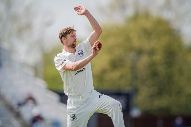 Craig Miles prepares to bowl during the County Championship Division Two Derbyshire v Gloucestershire at The Central Co-Op County Ground, Derby, United Kingdom on 26 April 2026

(Photo by Maynard Manyowa/News Images)