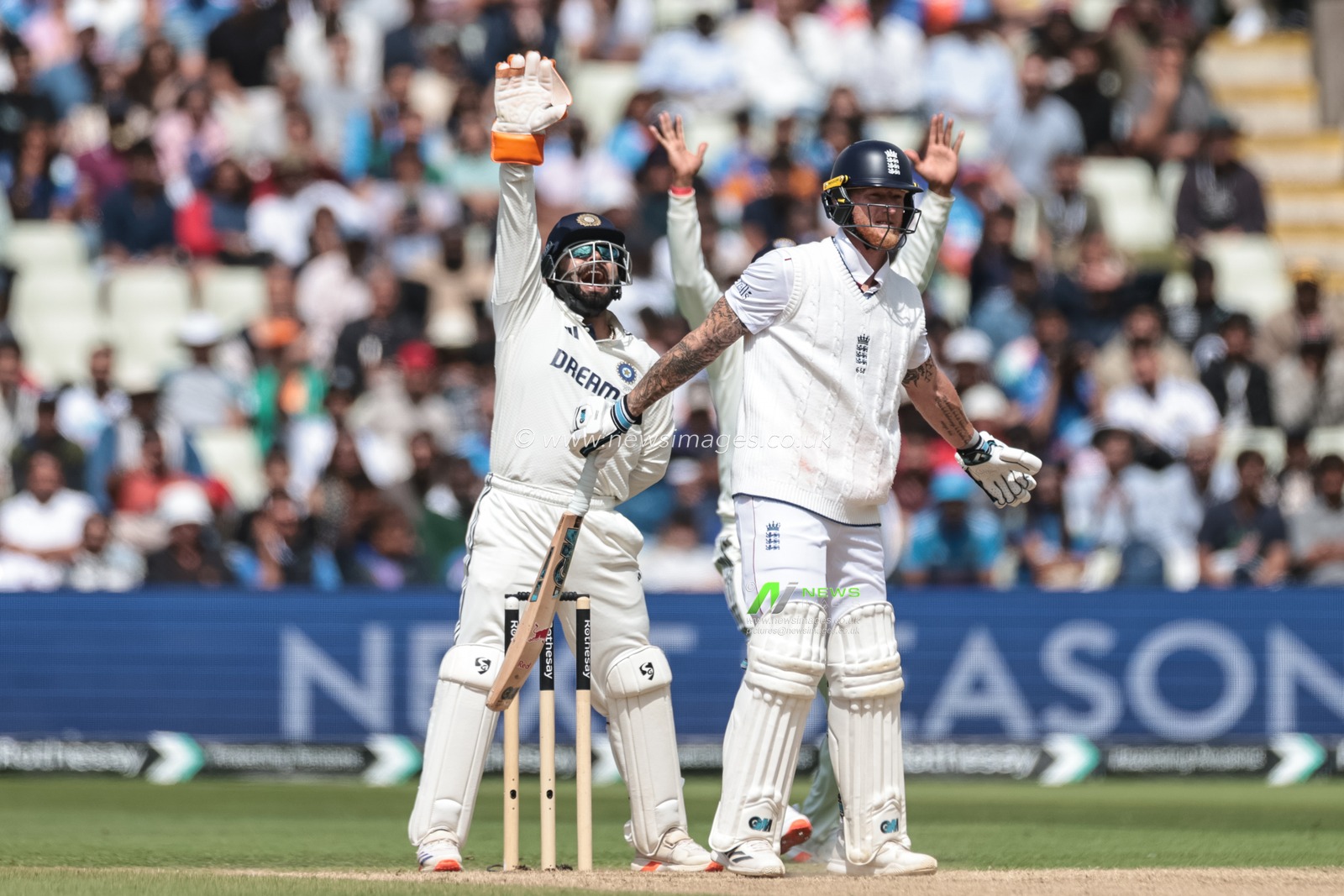Rishabh Pant of India appeals for the LBW of England captain Ben Stokes during the 2nd Rothesay Test Match day 5 England v India at Edgbaston, Birmingham, United Kingdom, 6th July 2025

(Photo by Mark Cosgrove/News Images)