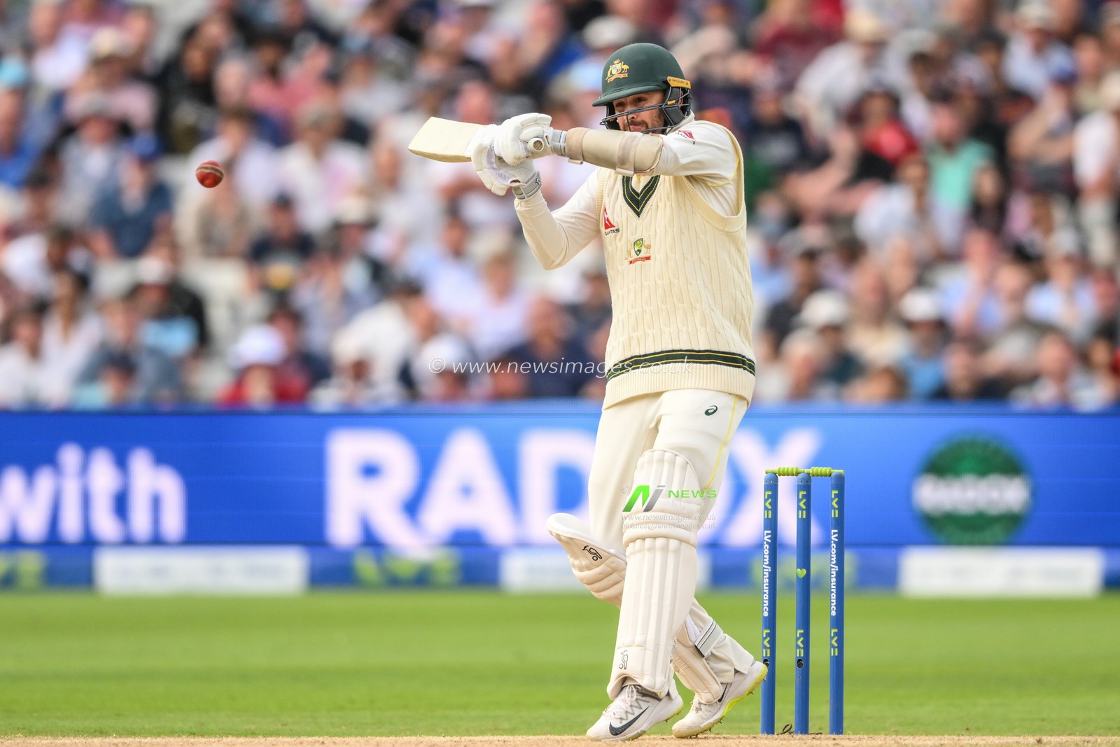 Nathan Lyon of Australia skies the ball during the LV= Insurance Ashes First Test Series Day 5 England v Australia at Edgbaston, Birmingham, United Kingdom, 20th June 2023

(Photo by Craig Thomas/News Images)