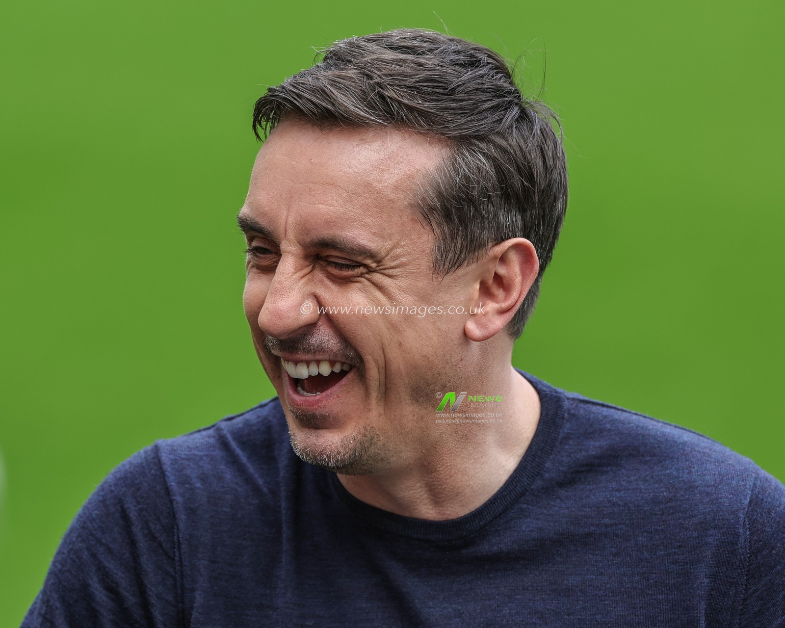 Gary Neville full of laughter during the Premier League match Newcastle United vs Arsenal at St. James's Park, Newcastle, United Kingdom, 7th May 2023

(Photo by Mark Cosgrove/News Images)