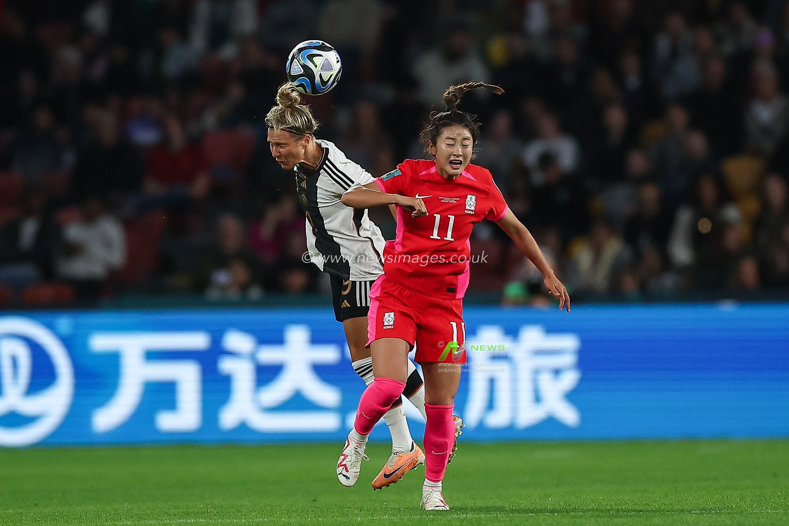 Svenja Huth #9 of Germany wins the header over Choe Yu-ri #11 of South Korea during the FIFA Women's World Cup 2023 Group H South Korea Women vs Germany Women at Adelaide Oval, Adelaide, Australia, 3rd August 2023

(Photo by Patrick Hoelscher/News Images)