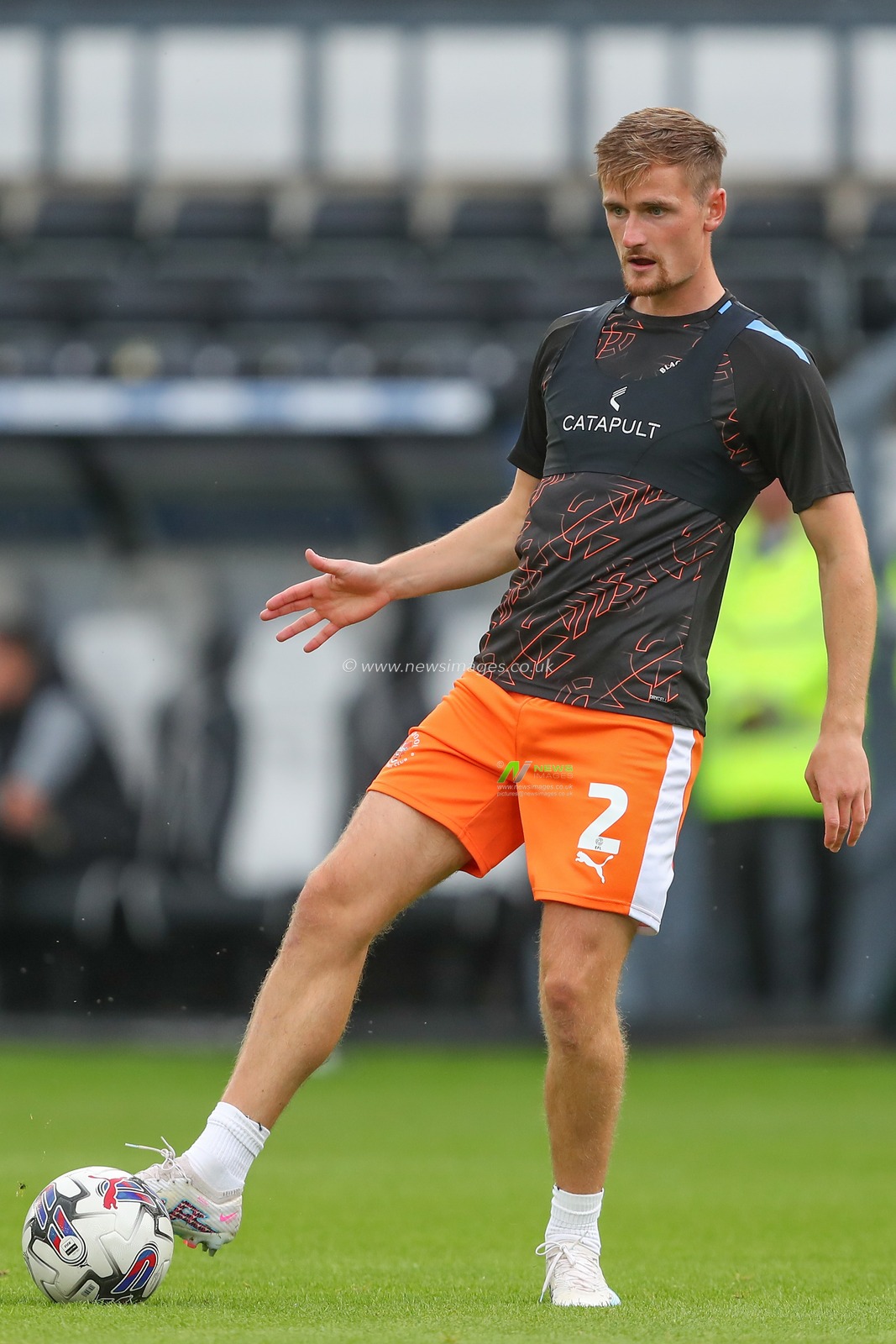 Callum Connolly #2 of Blackpool during the pre-game warm up ahead of the Carabao Cup match Derby County vs Blackpool at Pride Park Stadium, Derby, United Kingdom, 8th August 2023

(Photo by Gareth Evans/News Images)