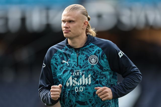 Erling Haaland of Manchester City in the pregame warmup session during the Premier League match Manchester City vs Arsenal at Etihad Stadium, Manchester, United Kingdom on 19 April 2026

(Photo by Mark Cosgrove/News Images)