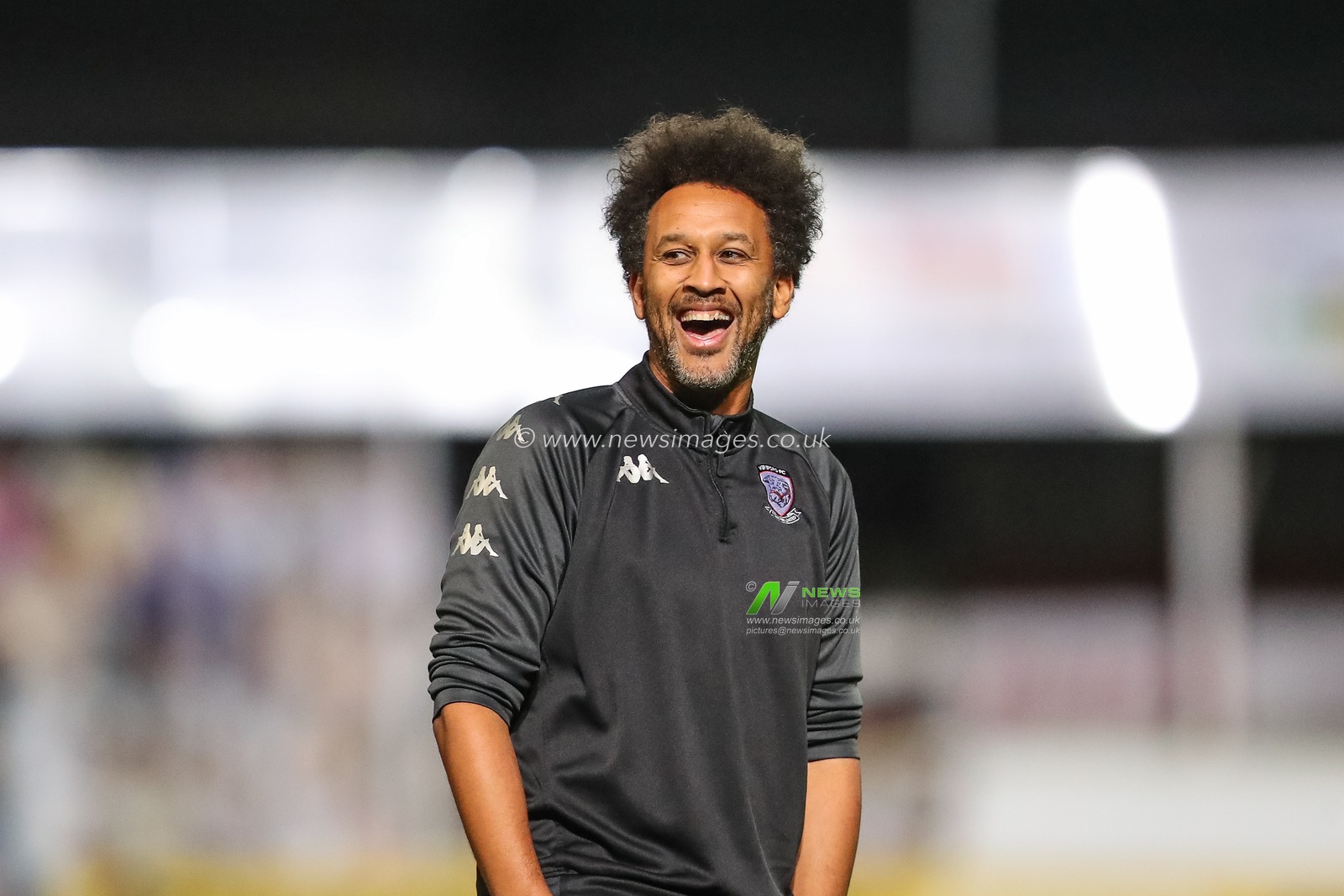 Josh Gowling manager of Hereford is all smiles during the pre-game warm up ahead of the Emirates FA Cup First Round match Hereford FC vs Portsmouth at Edgar Street, Hereford, United Kingdom, 4th November 2022

(Photo by Gareth Evans/News Images)