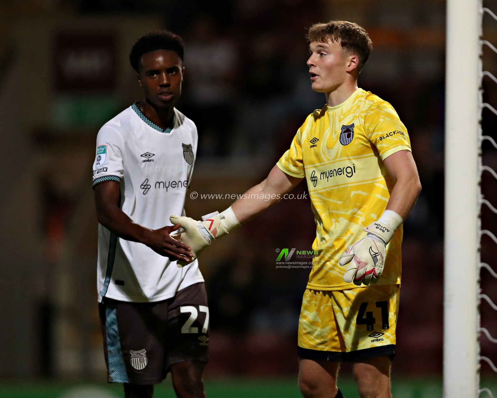 Fortune Onoh of Grimsby Town and Seb Auton of Grimsby Town during The Vertu Trophy match Bradford City vs Grimsby Town at University of Bradford Stadium, Bradford, United Kingdom, 2nd September 2025(Photo by Sam Eaden/News Images)