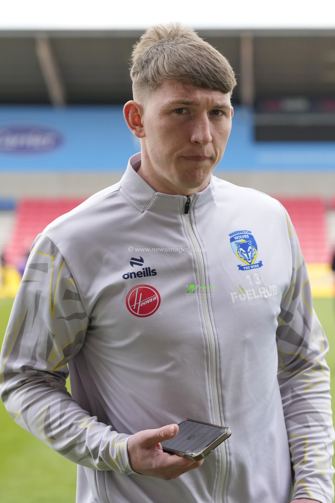 Matty Nicholson of Warrington Wolves inspects the pitch before the Betfred Super League Round 9 match Salford Red Devils vs Warrington Wolves at Salford Community Stadium, Eccles, United Kingdom, 27th April 2024

(Photo by Steve Flynn/News Images)