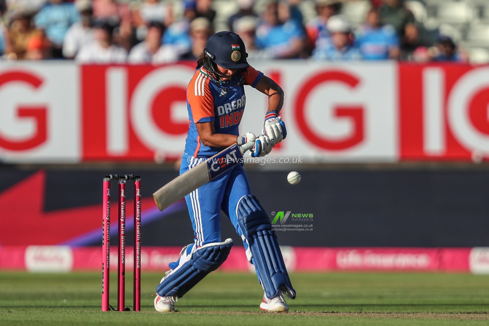 Harmanpreet Kaur of India plays a shot during the 5th Vitality IT20 England Women vs India Women at Edgbaston, Birmingham, United Kingdom, 12th July 2025

(Photo by Izzy Poles/News Images)