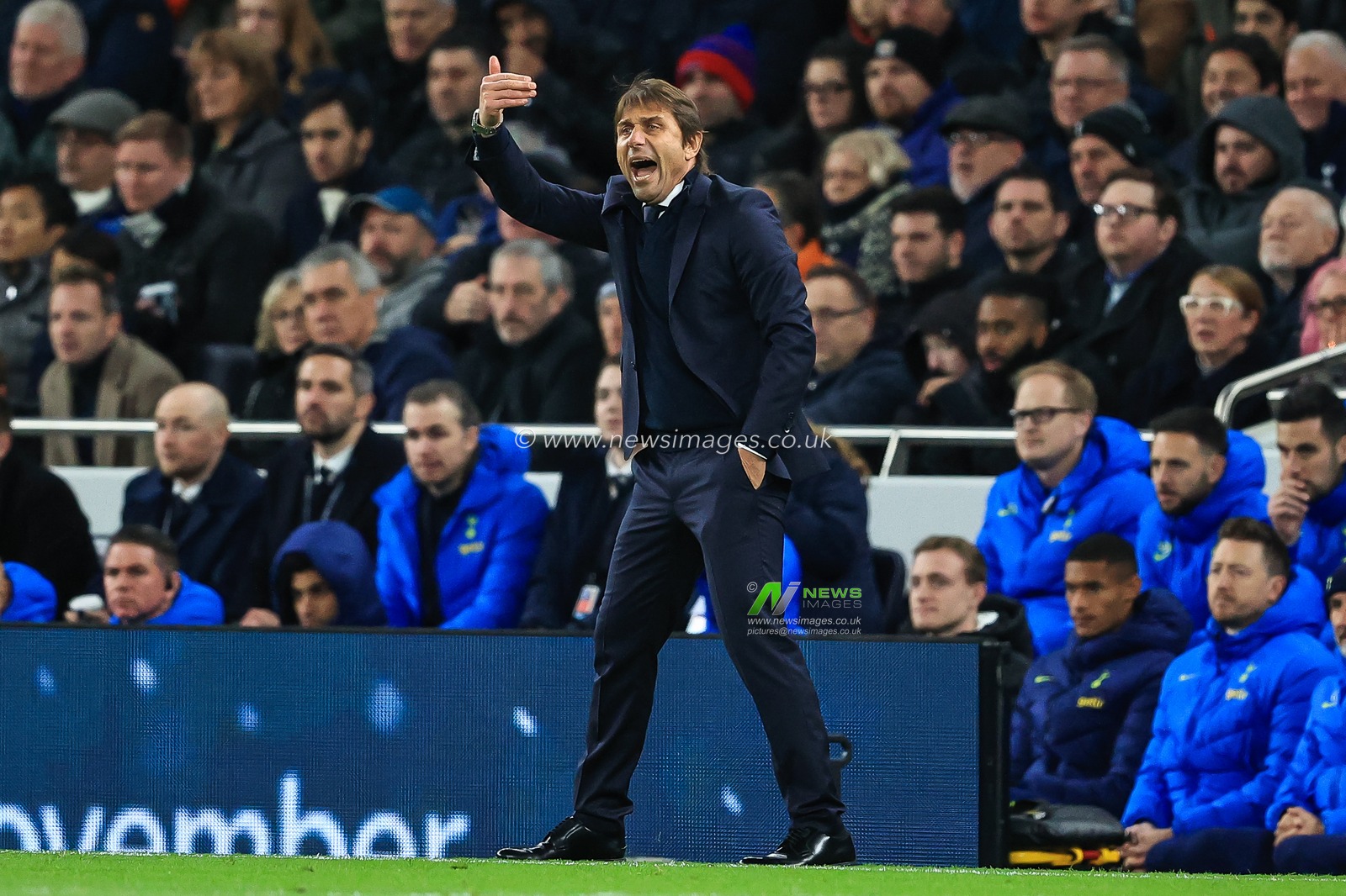 Antonio Conte manager of Tottenham Hotspur gives his team instructions