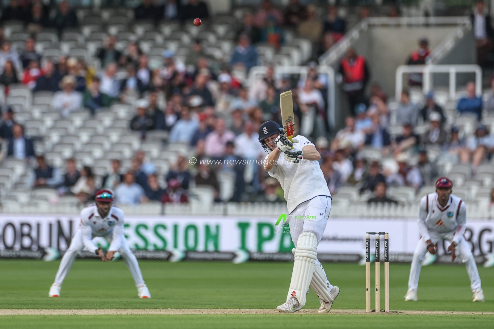 Harry Brook of England hits the ball for two runs during the 1st Rothesay Test Match day 1 England v West Indies at Lords, London, United Kingdom, 10th July 2024

(Photo by Mark Cosgrove/News Images)