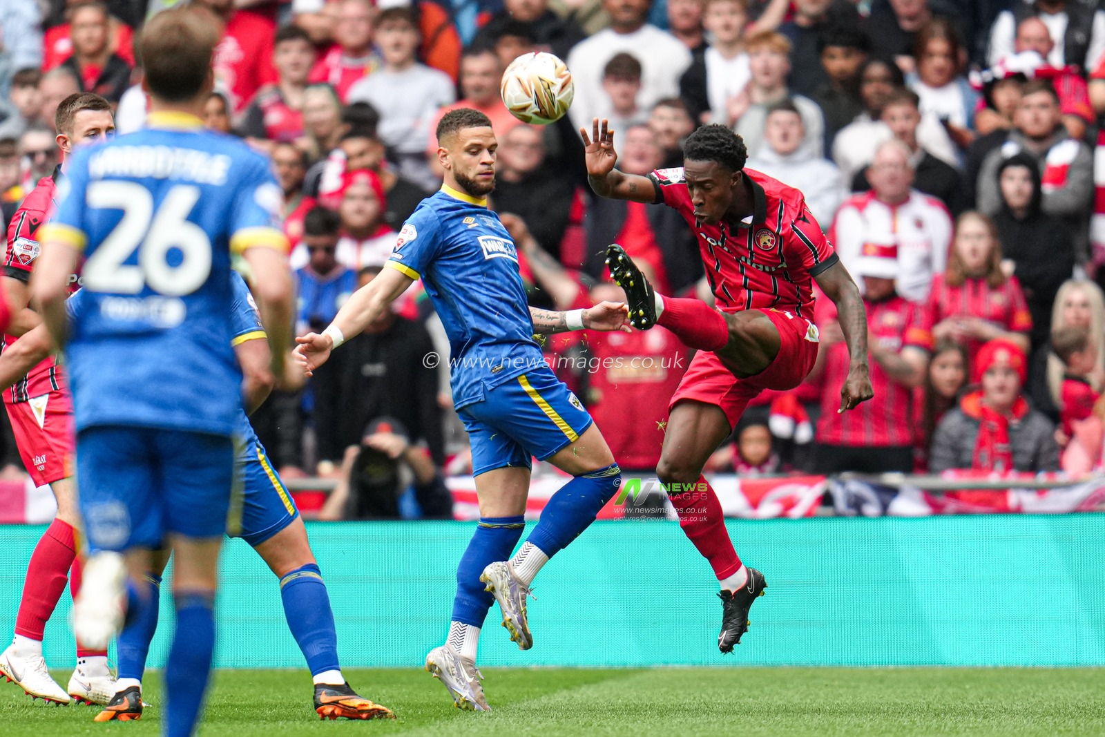 Liam Gordon of Walsall clears the ball from danger during the Sky Bet League 2 Playoff Final match AFC Wimbledon vs Walsall at Wembley Stadium, London, United Kingdom, 26th May 2025

(Photo by Harvey Murphy/News Images)
