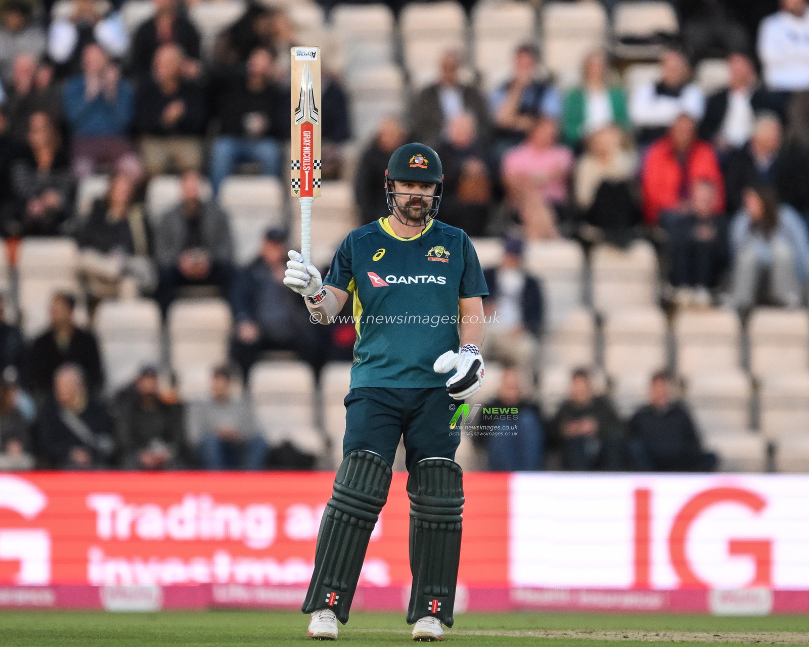 Travis Head of Australia celebrates a half century (50 runs) during the First Vitality IT20 Series match England vs Australia at The Utilita Bowl, Southampton, United Kingdom, 11th September 2024

(Photo by Craig Thomas/News Images)
