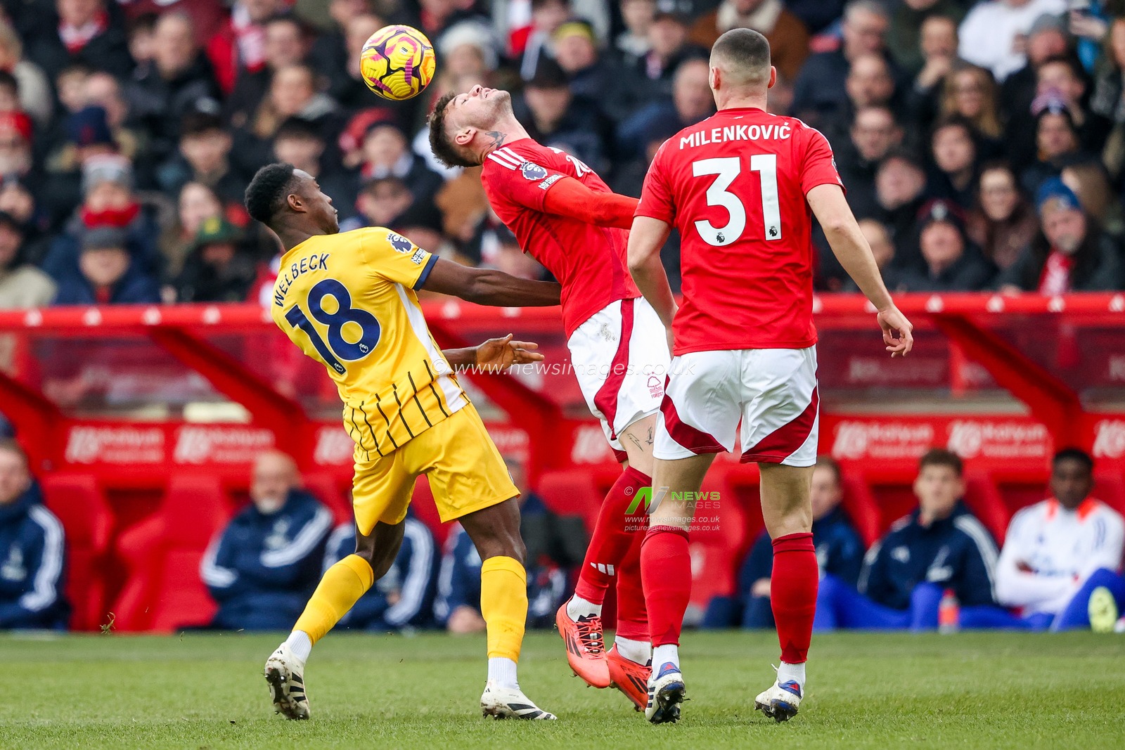 Morato of Nottingham Forest heads the ball during the Premier League match Nottingham Forest vs Brighton and Hove Albion at City Ground, Nottingham, United Kingdom, 1st February 2025

(Photo by Alfie Cosgrove/News Images)