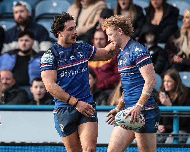 Lachlan Walmsley of Wakefield Trinity celebrates his try during the Betfred Super League Round 2 match Huddersfield Giants vs Wakefield Trinity at Accu Stadium, Huddersfield, United Kingdom on 22 February 2026

(Photo by Mark Cosgrove/News Images)