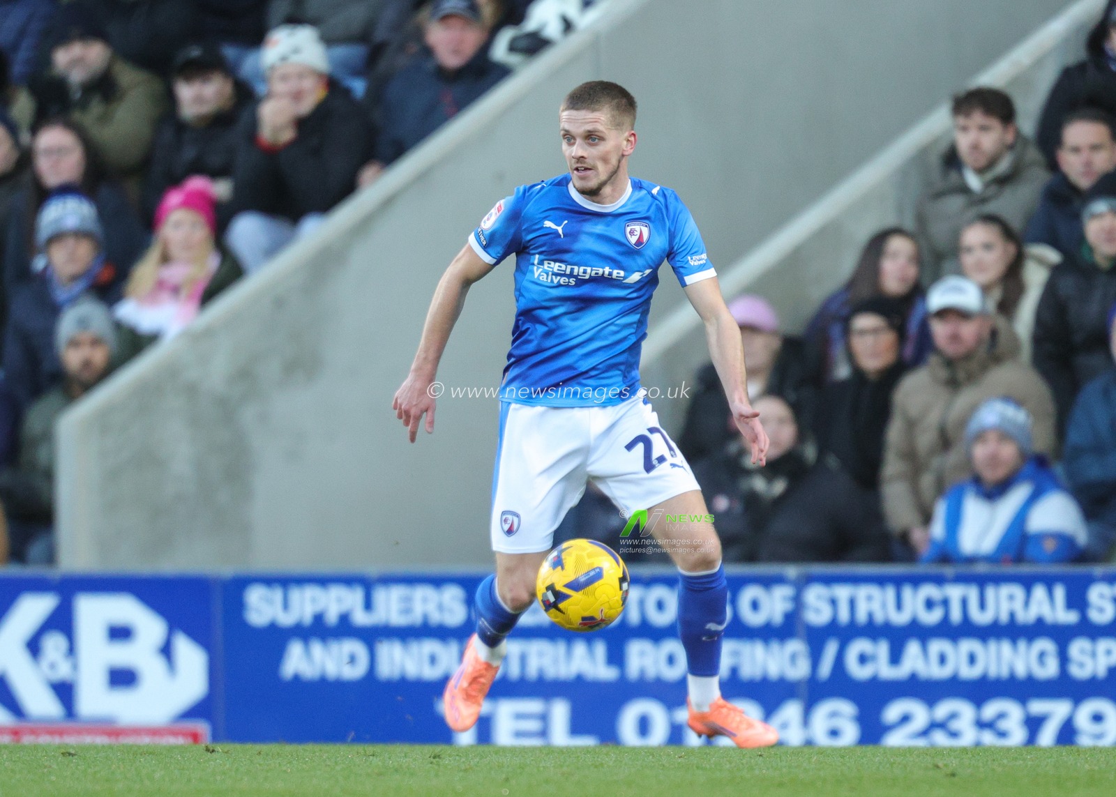 Ronan Darcy of Chesterfield on the ball during the Sky Bet League 2 match Chesterfield vs Notts County at SMH Group Stadium, Chesterfield, United Kingdom, 26th December 2025

(Photo by Richard Bierton/News Images)

*** GER AUT SUI OUT ***
