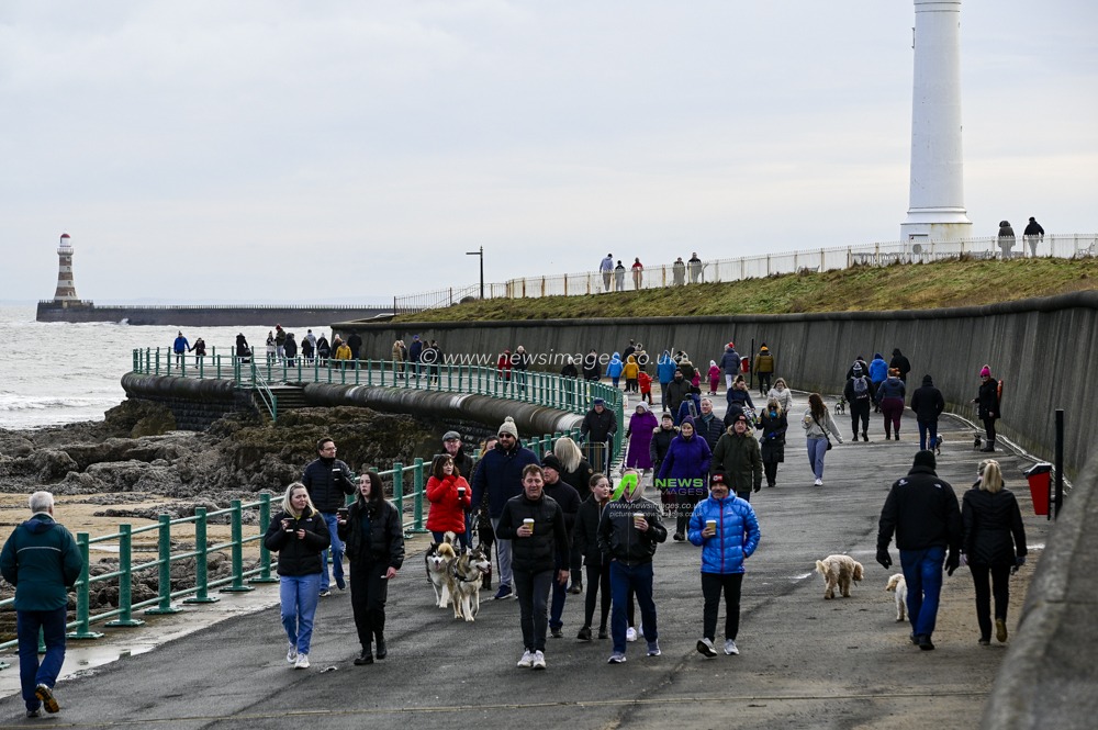 A chilly Seaburn in Sunderland, busy with people enjoying the fresh air during national lockdown.