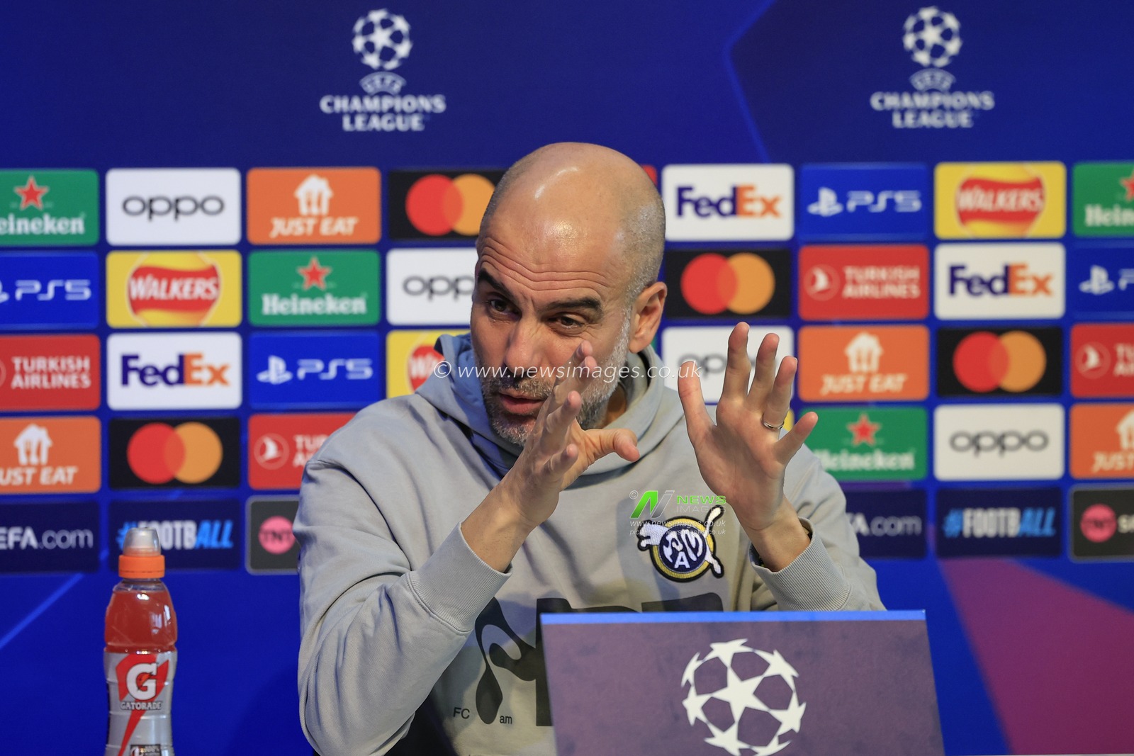 Pep Guardiola answering questions during the Press Conference - UEFA Champions League Manchester City vs Young Boys at the Joie Stadium, Manchester, United Kingdom, 6th November 2023

(Photo by Conor Molloy/News Images)