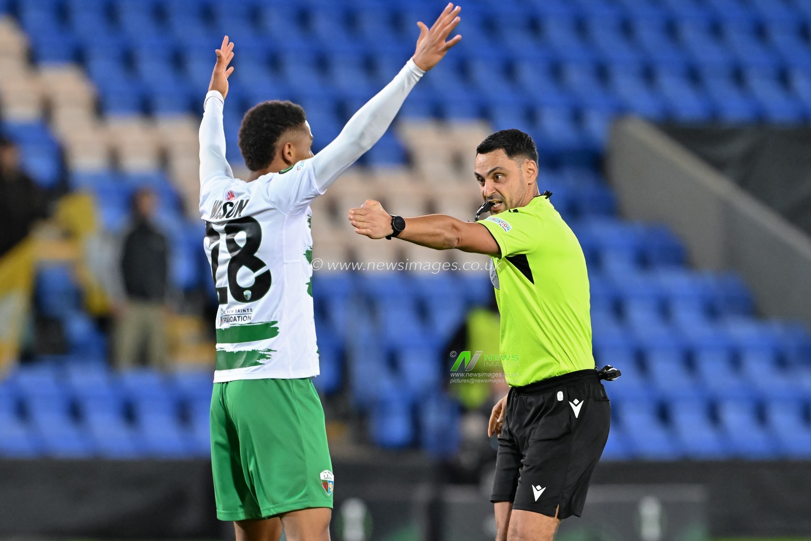 Referee Juri Frischer awards a penalty for The New Saints during the UEFA Conference League match The New Saints vs Astana at New Meadow, Shrewsbury, United Kingdom, 24th October 2024

(Photo by Cody Froggatt/News Images)