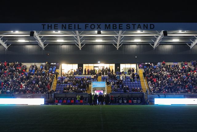 The DIY Kitchens Stadium is in darkness as the floodlights fail partway into the first half during the Betfred Challenge Cup round 4 match Wakefield Trinity vs Leeds Rhinos at DIY Kitchens Stadium, Wakefield, United Kingdom on 13 March 2026

(Photo by Mark Cosgrove/News Images)