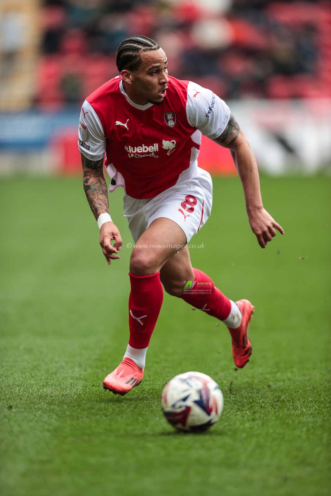 Sam Nombe of Rotherham United breaks with the ball during the Sky Bet League 1 match Rotherham United vs Crawley Town at New York Stadium, Rotherham, United Kingdom, 29th March 2025

(Photo by Richard Bierton/News Images)