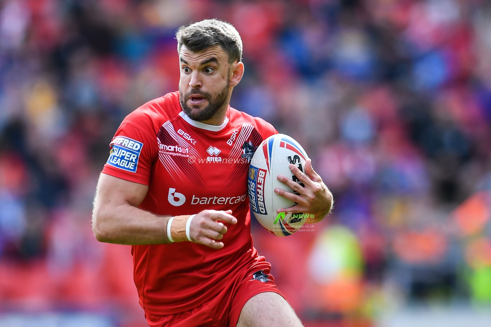 26th May 2019 , Anfield Stadium, Liverpool, England; Dacia Magic Weekend, Betfred Super League Round 16, Leeds Rhinos vs London Broncos ; Elliot Kear (4) of London Broncos in action 

Credit: Craig Thomas/News Images