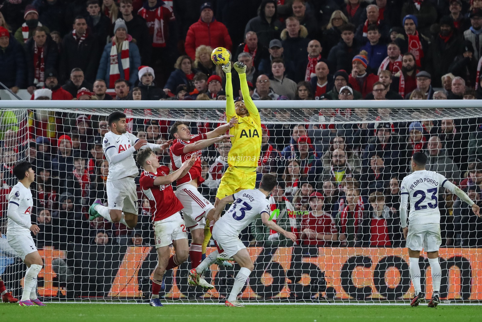 Guglielmo Vicario #13 of Tottenham Hotspur punches clear during the Premier League match Nottingham Forest vs Tottenham Hotspur at City Ground, Nottingham, United Kingdom, 15th December 2023

(Photo by Gareth Evans/News Images)