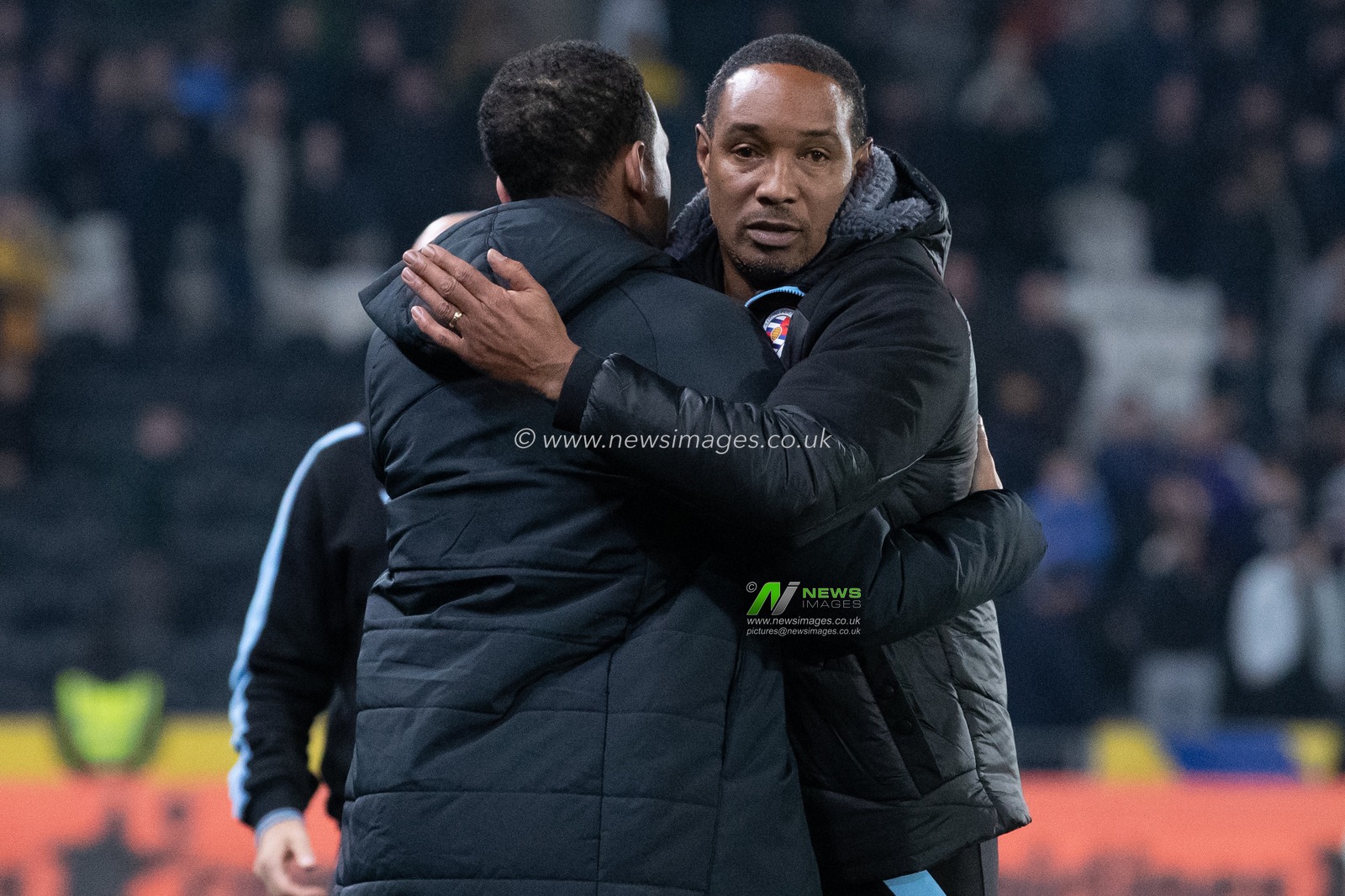 Liam Rosenior manager of Hull City hugs Paul Ince Manager of Reading after the Sky Bet Championship match Hull City vs Reading at MKM Stadium, Hull, United Kingdom, 12th November 2022

(Photo by James Heaton/News Images)
