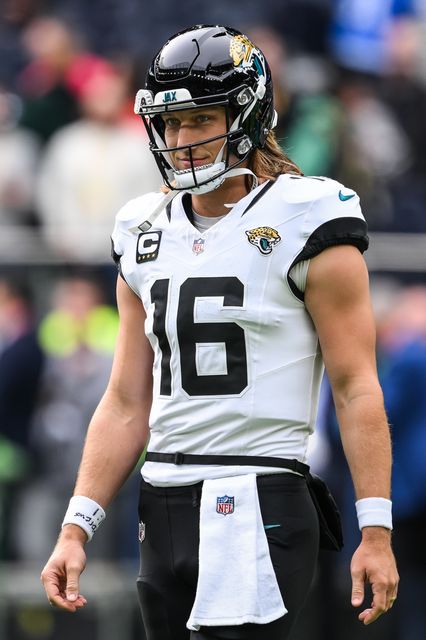 Trevor Lawrence of the Jacksonville Jaguars during the pre game warm up during the Week 6 match Chicago Bears vs Jacksonville Jaguars at Tottenham Hotspur Stadium, London, United Kingdom, 13th October 2024

(Photo by Craig Thomas/News Images)