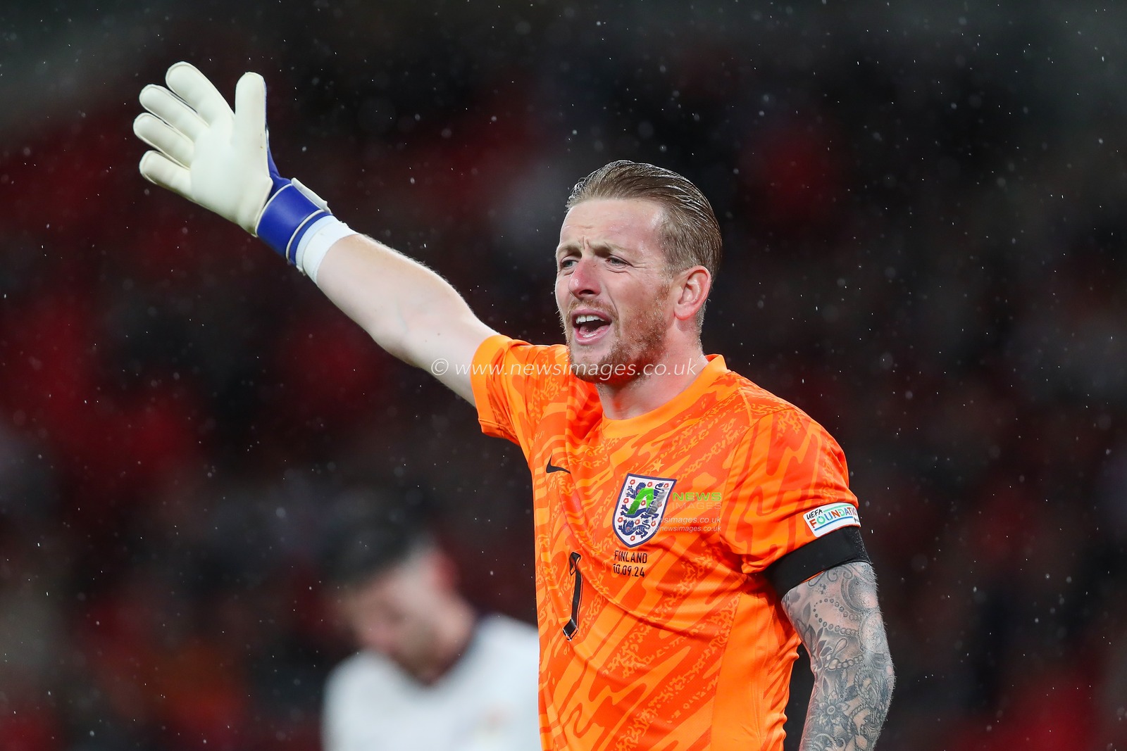 Jordan Pickford of England gives his team instructions during the UEFA Nations League - League B - Group 2 England v Finland at Wembley Stadium, London, United Kingdom, 10th September 2024

(Photo by Gareth Evans/News Images)