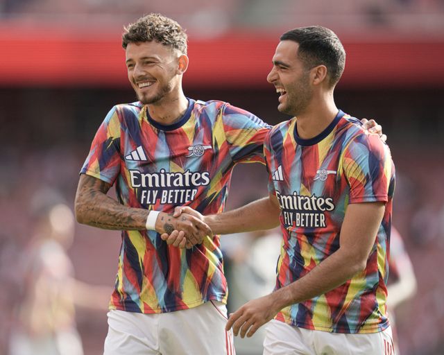 Ben White of Arsenal and Mikel Merino of Arsenal ahead of the Pre-season friendly match Arsenal vs Villarreal at Emirates Stadium, London, United Kingdom, 6th August 2025

(Photo by Harvey Murphy/News Images)