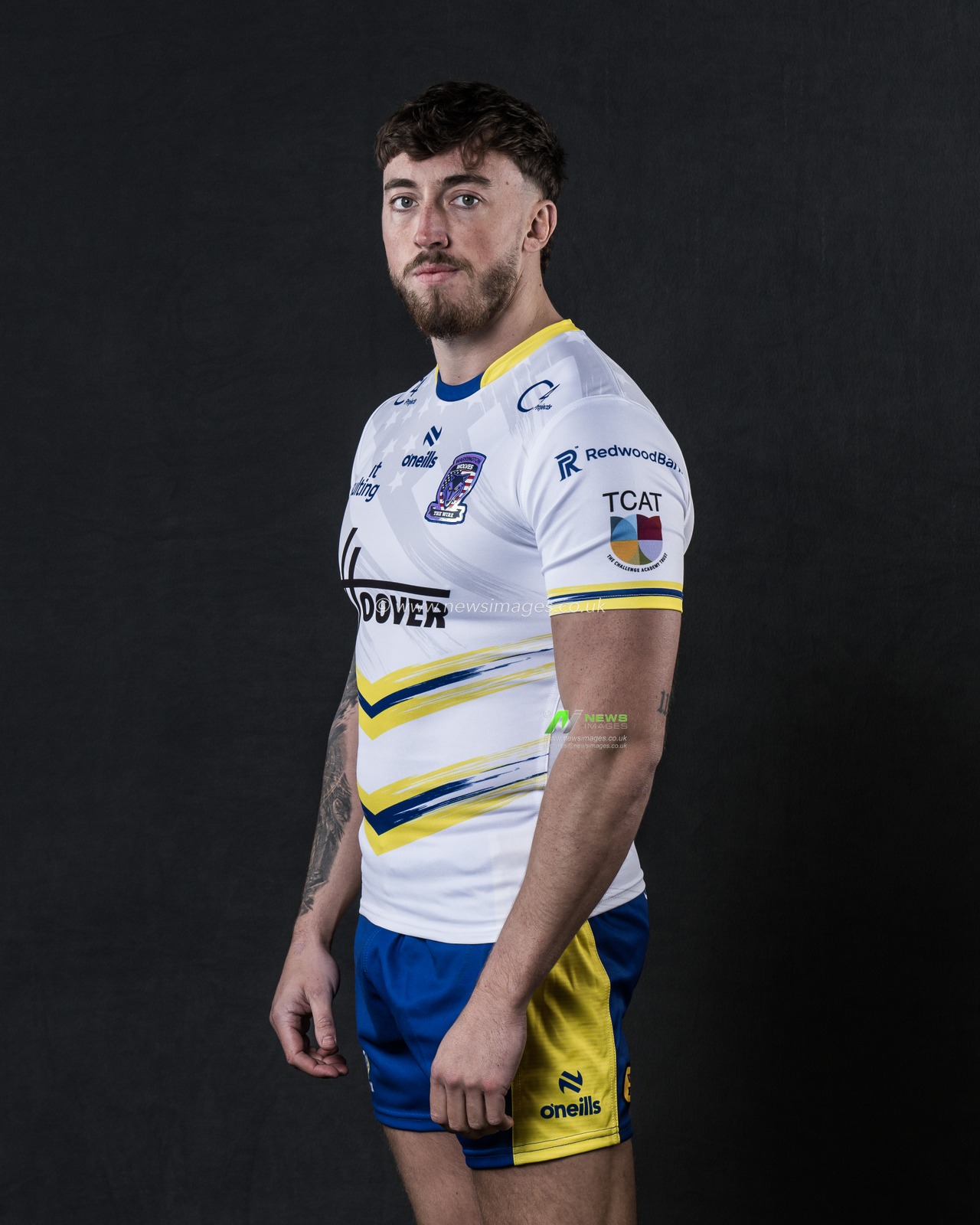 Matty Ashton in the Las Vegas game shirt during the Warrington Wolves Team media day at Warrington wolves training centre, Warrington, United Kingdom, 16th January 2025

(Photo by Craig Thomas/News Images)