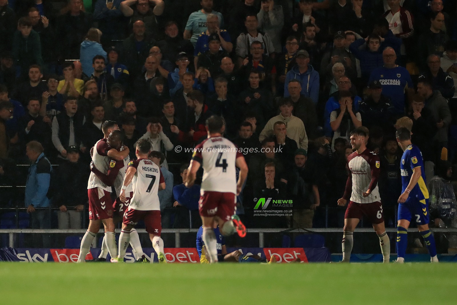 GOAL: Jon Guthrie #5 of Northampton Town celebrates with team mates during the Sky Bet League 2 match AFC Wimbledon vs Northampton Town at Cherry Red Records Stadium, Merton, United Kingdom, 13th September 2022

(Photo by Carlton Myrie/News Images)