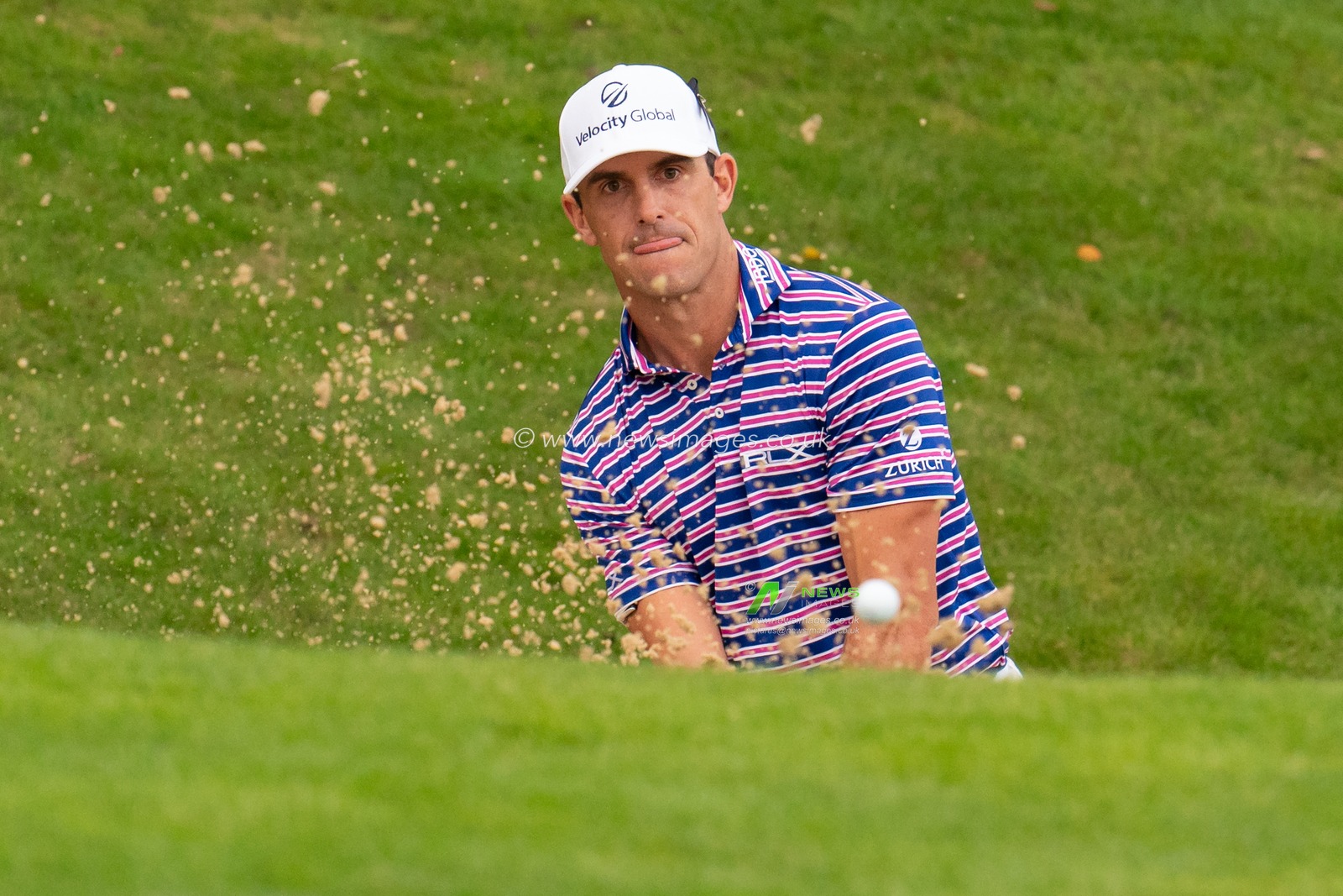 Billy Horschel (USA) bunker on the 18th green during the BMW PGA Championship 2022 at Wentworth Club, Virginia Water, United Kingdom, 10th September 2022

(Photo by Richard Washbrooke/News Images)