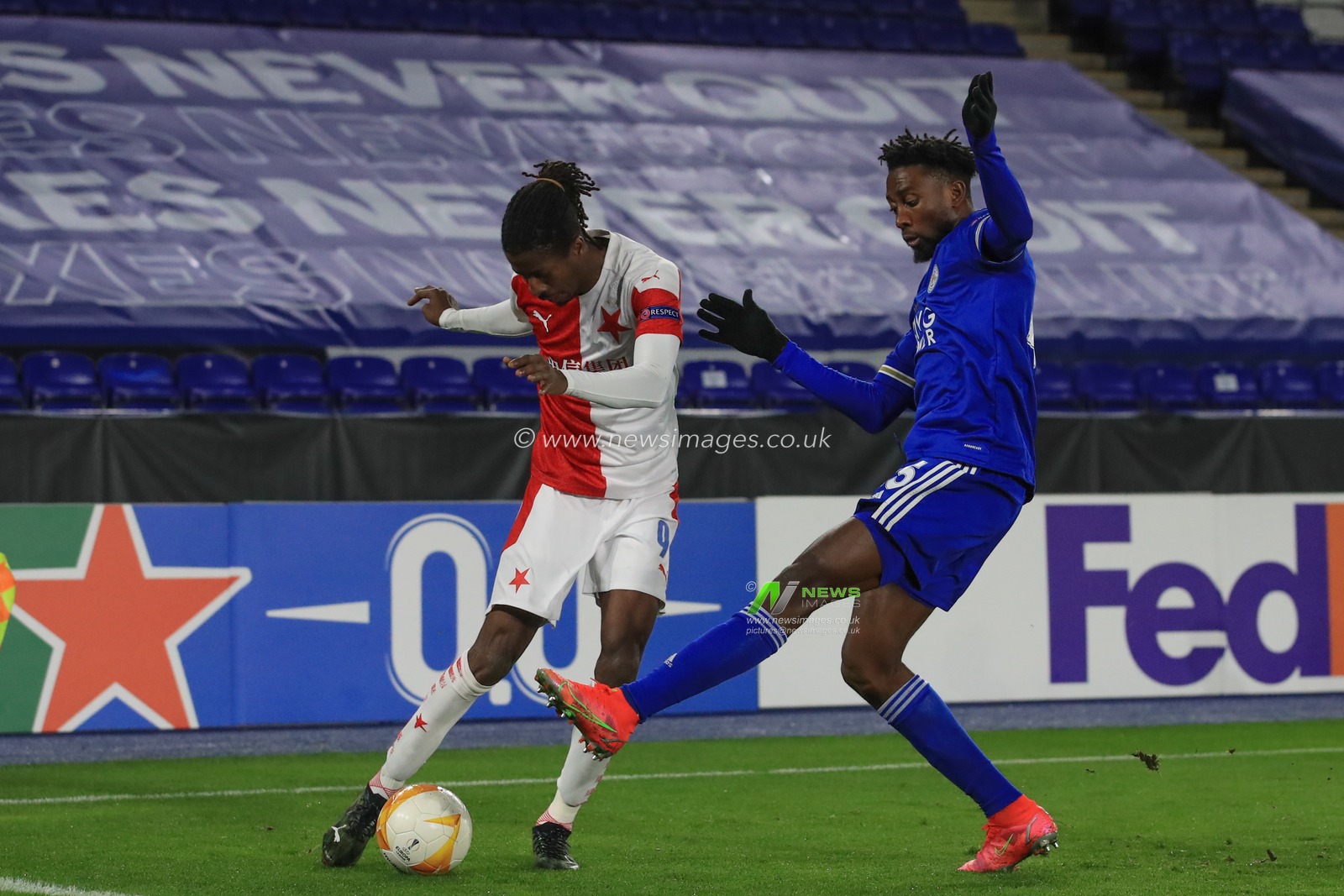 Wilfred Ndidi #25 of Leicester City puts the ball out for a corner